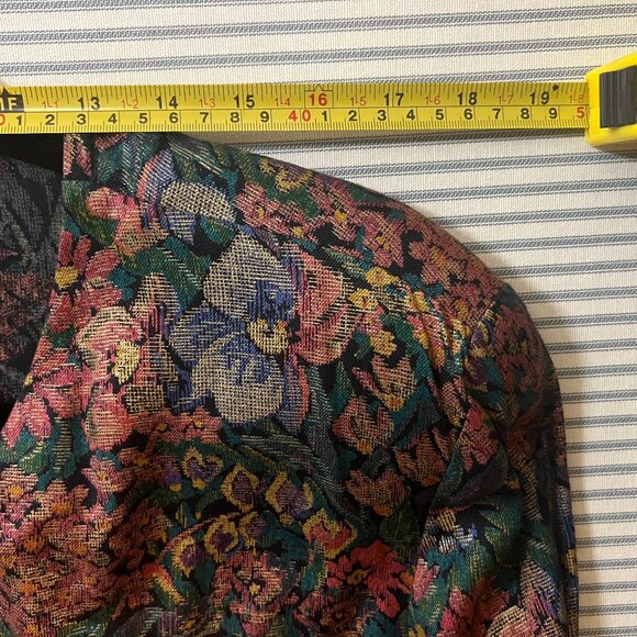 Vintage 1990s 80s Floral Kensington Square Long Sleeved Vest Jacket Top - Size L - Picture 10 of 11